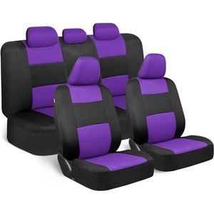 Car Seat Covers Full Set in Purple on Black–Front & Rear Split Bench Seat Covers